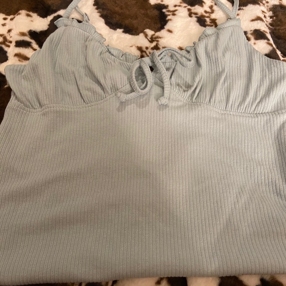 Light blue tie front bodysuit